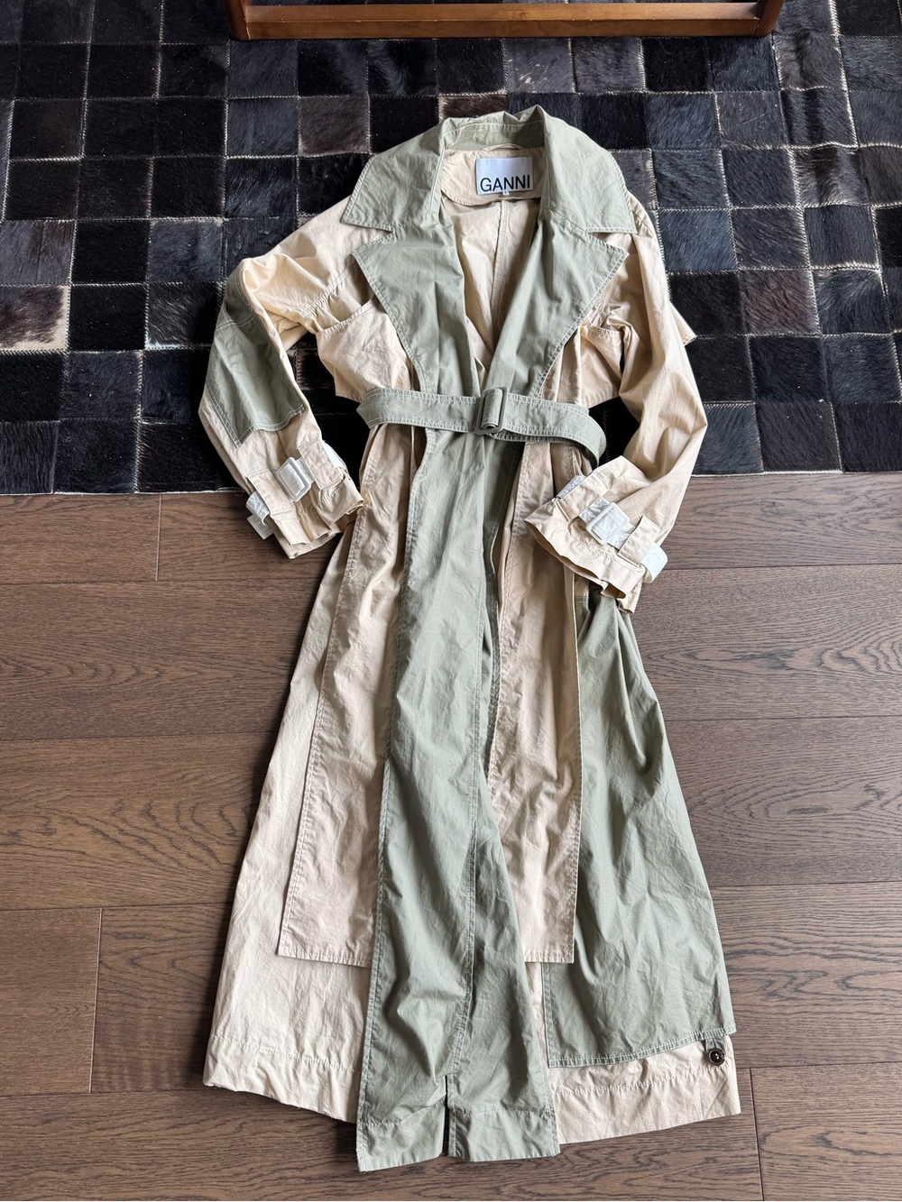 GANNI Beige and Olive Two-Tone Trench Coat
